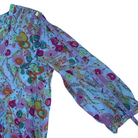 Talbots Pintuck Popover Abstract Floral Top Blouse Women XL Pink 3/4 Sleeve Boho - Picture 11 of 11